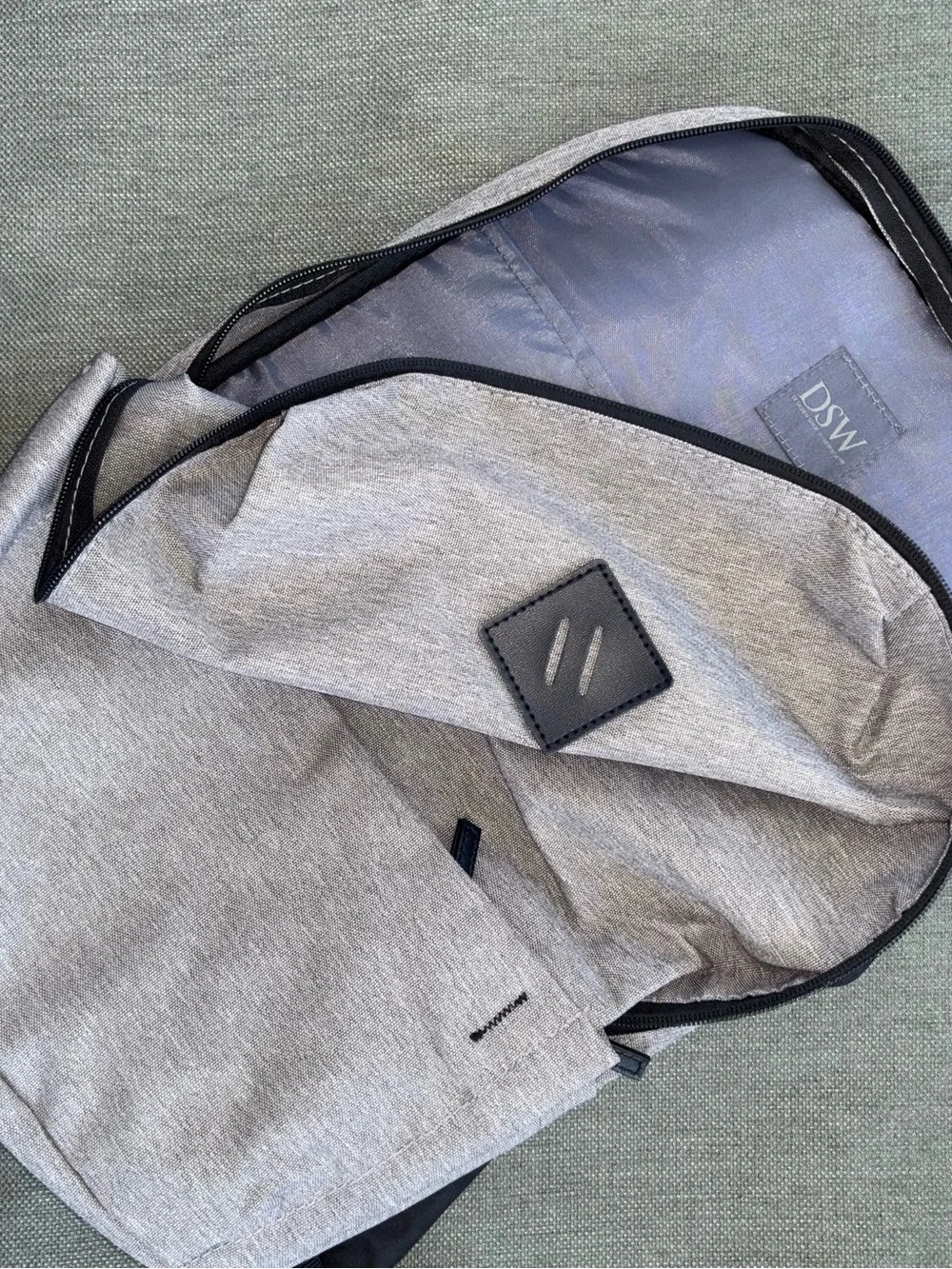 DSW Gray Casual Backpacks with Black and Orange Peace Print Accent